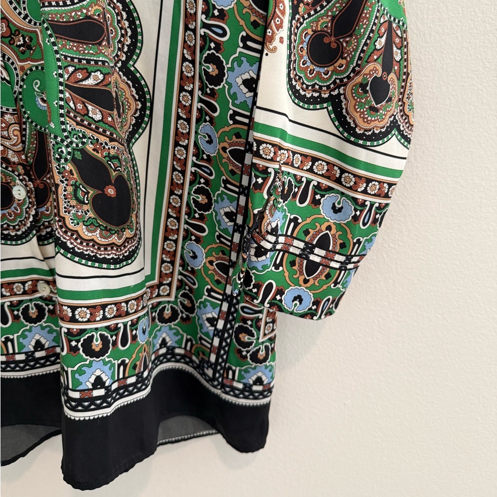 Zara Green Paisley Shirt Button Down Scarf Print Blouse Luxe Boho luxury | M - Picture 4 of 12